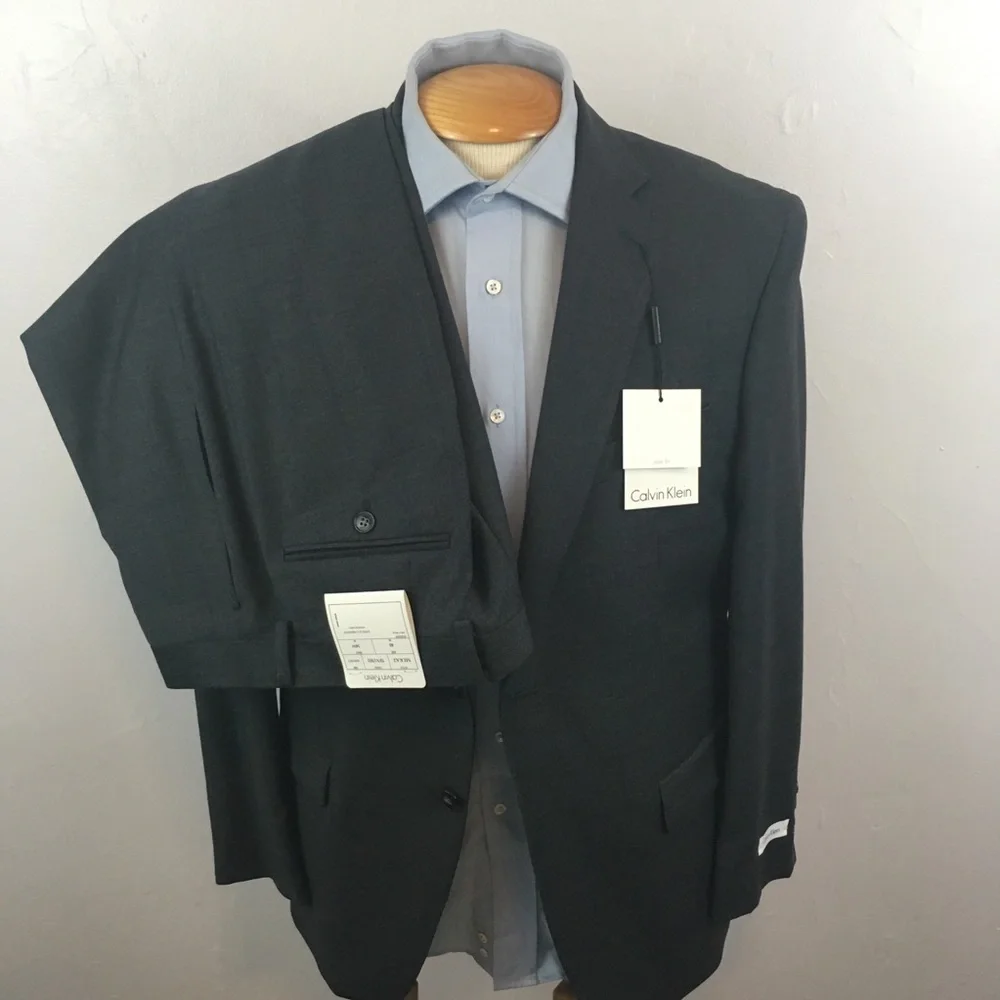 Calvin Klein 40s mens suit 2 piece gray blue windowpane 100% wool new nwt ea0012